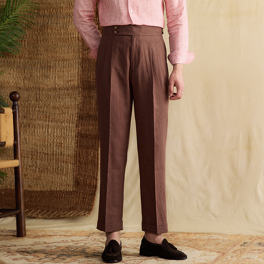 Portofino linned dobbelt plisset lige fit bukser