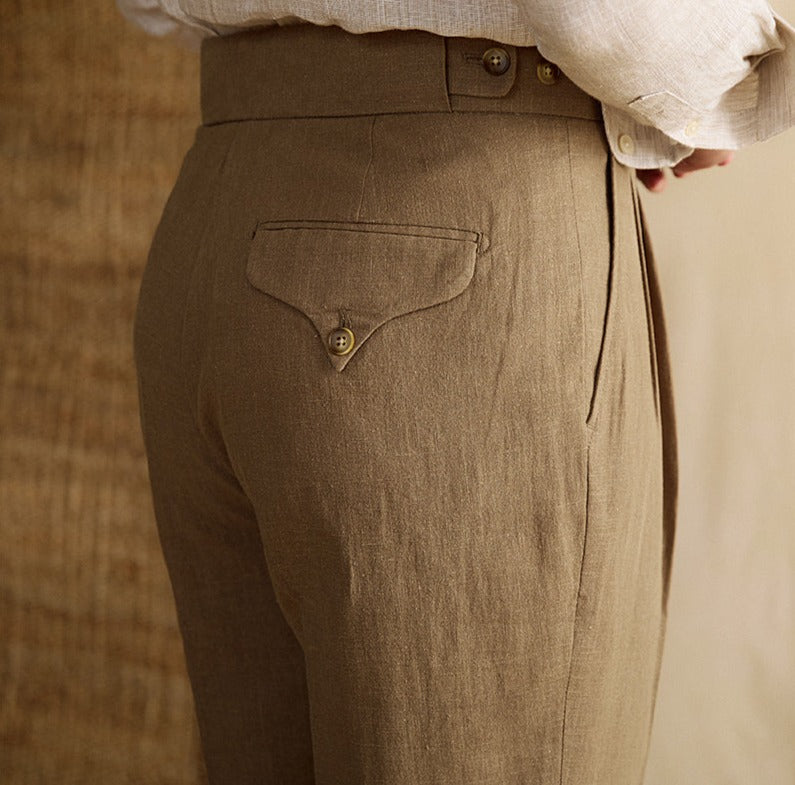 Portofino posteljina dvostruko oblikovane hlače ravne fit