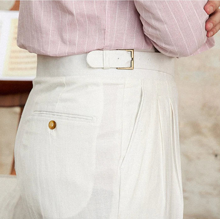 Pantalon plissé en lin azure mélange