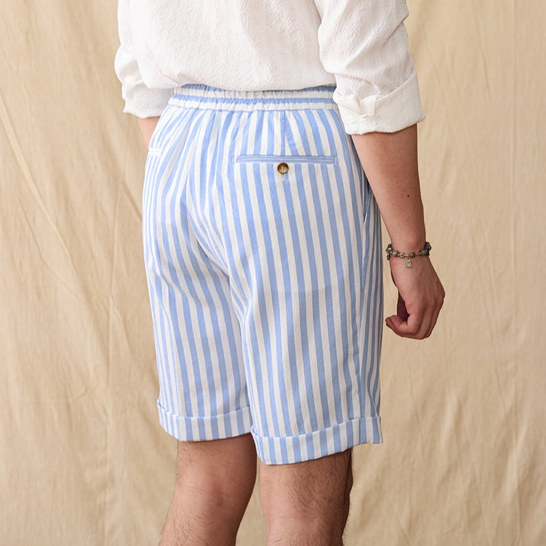 Cannes Striped Seersucker Pleated Shorts