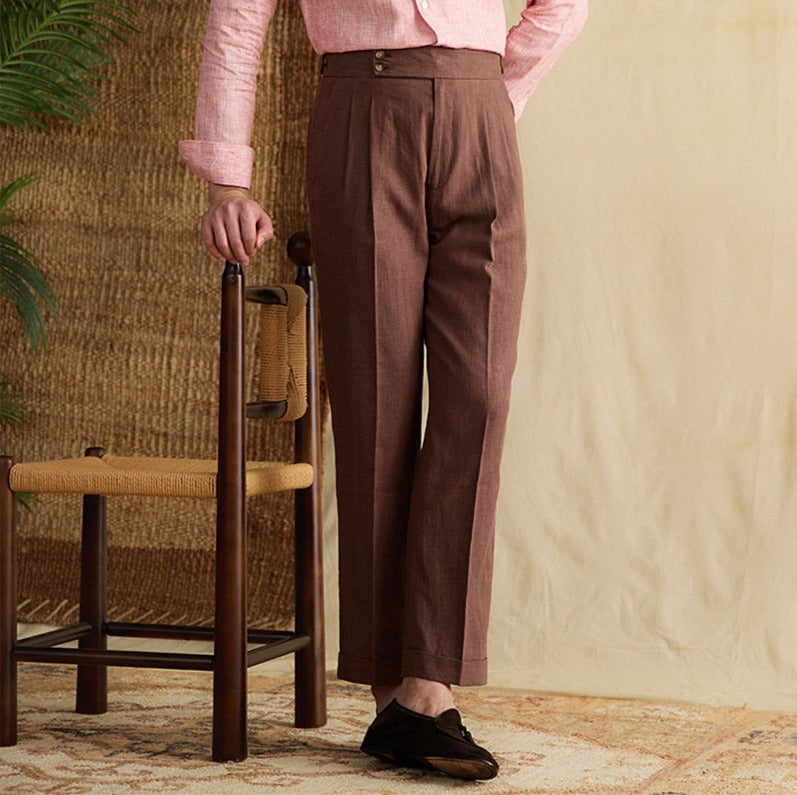 Portofino linned dobbelt plisset lige fit bukser