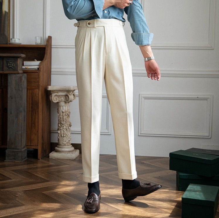 Montserrat Wool Blend -strukturerte plisserte bukser