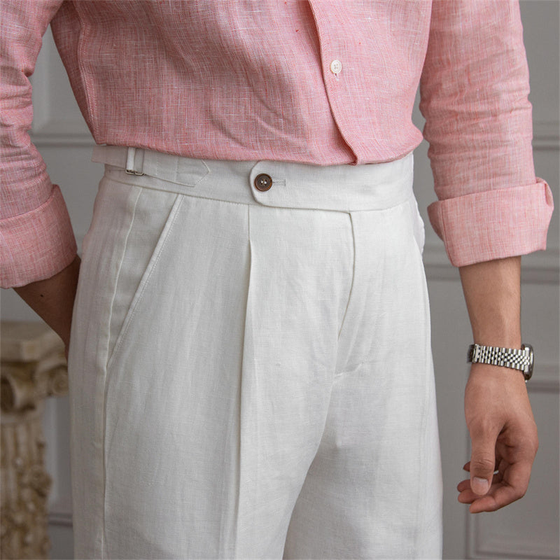 Pantalon plissé en lin Riviera en lin en forme droite