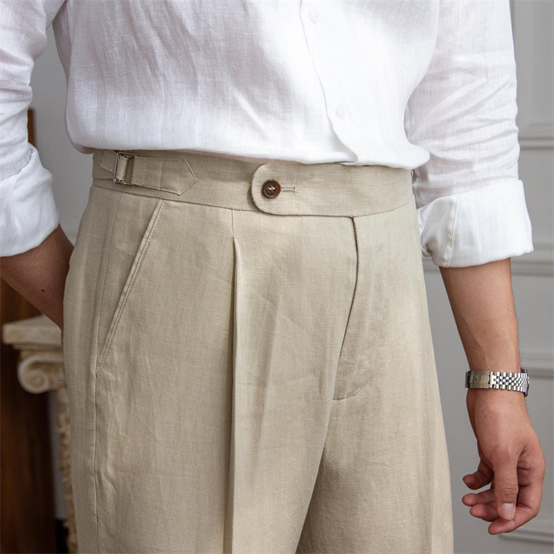 Pantalon plissé en lin Riviera en lin en forme droite