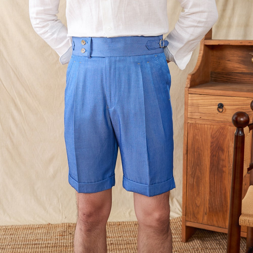 Saville Cotton Blend Pleated Shorts