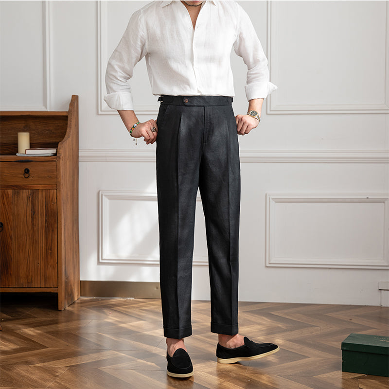 Riviera Linen Straight Fit Pleated Trousers