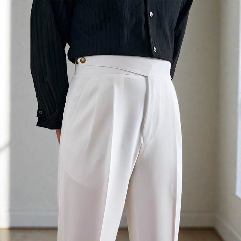 Lapez Straight Fit Pleated Trousers: Double Button - Ferrigani