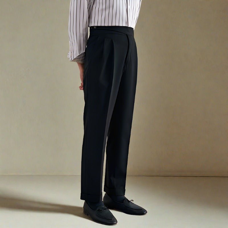 Lapez Straight Fit Pleated Trousers: Double Button - Ferrigani
