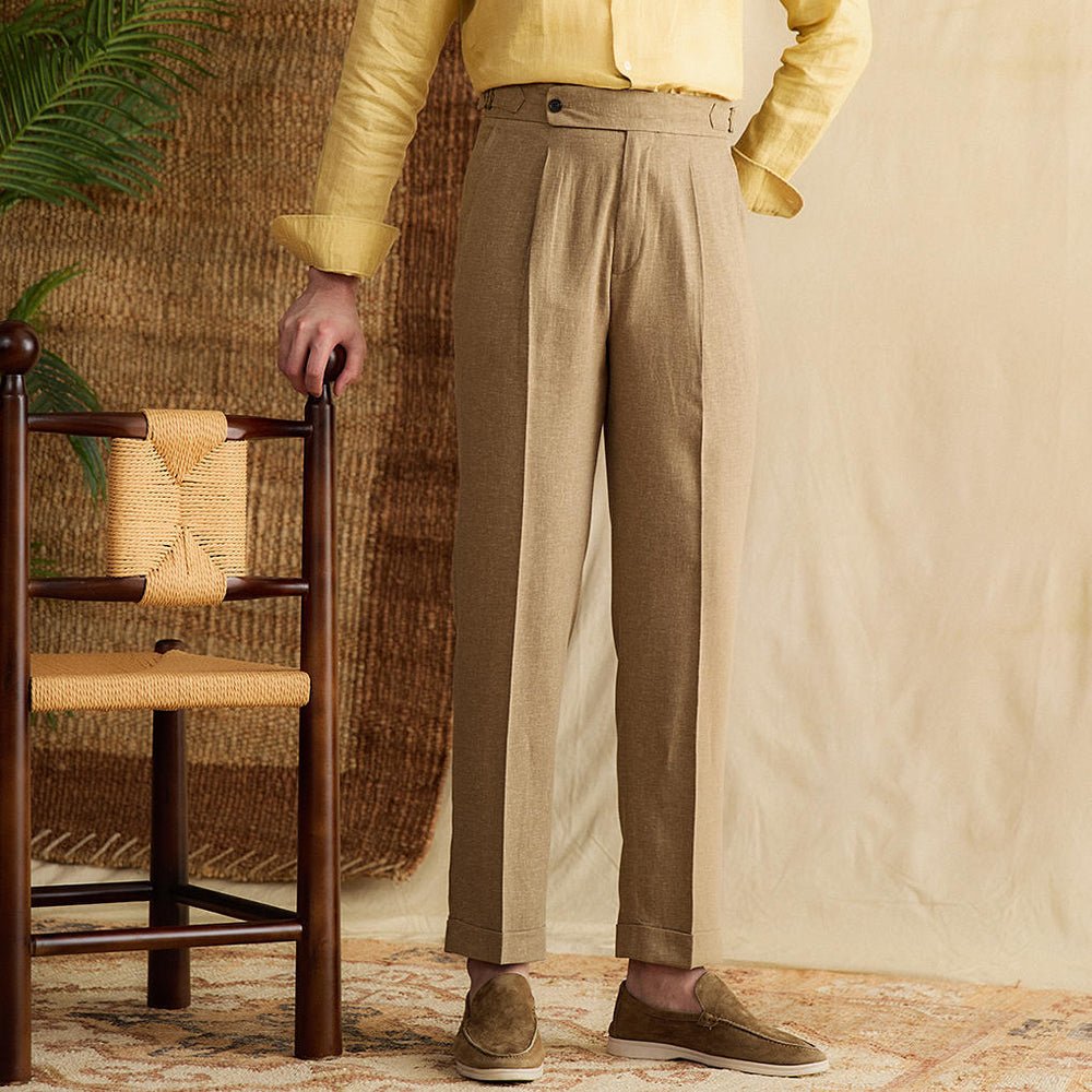 Tuscan Linen Blend Pleated Trousers - Ferrigani